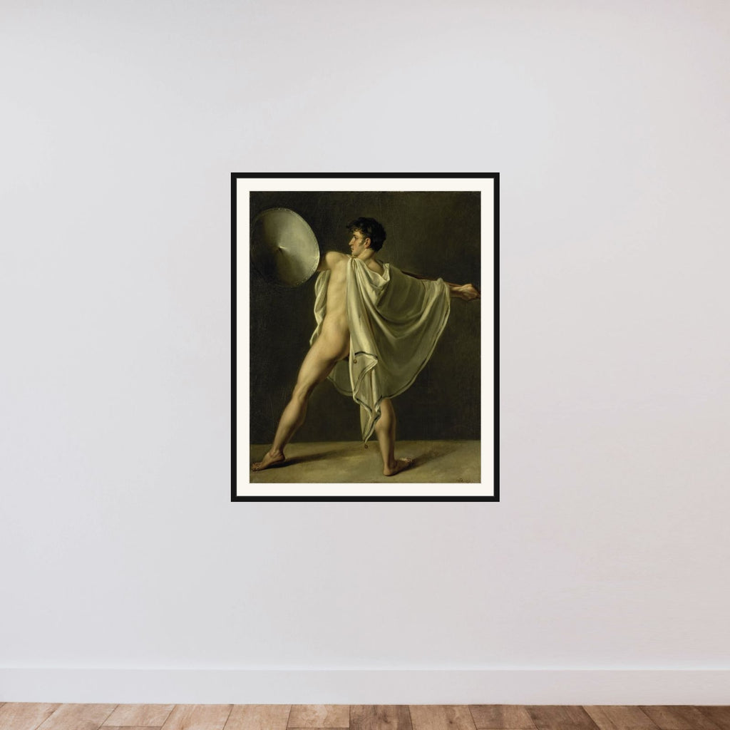 Warrior with Lance and Shield framed — shown to scale