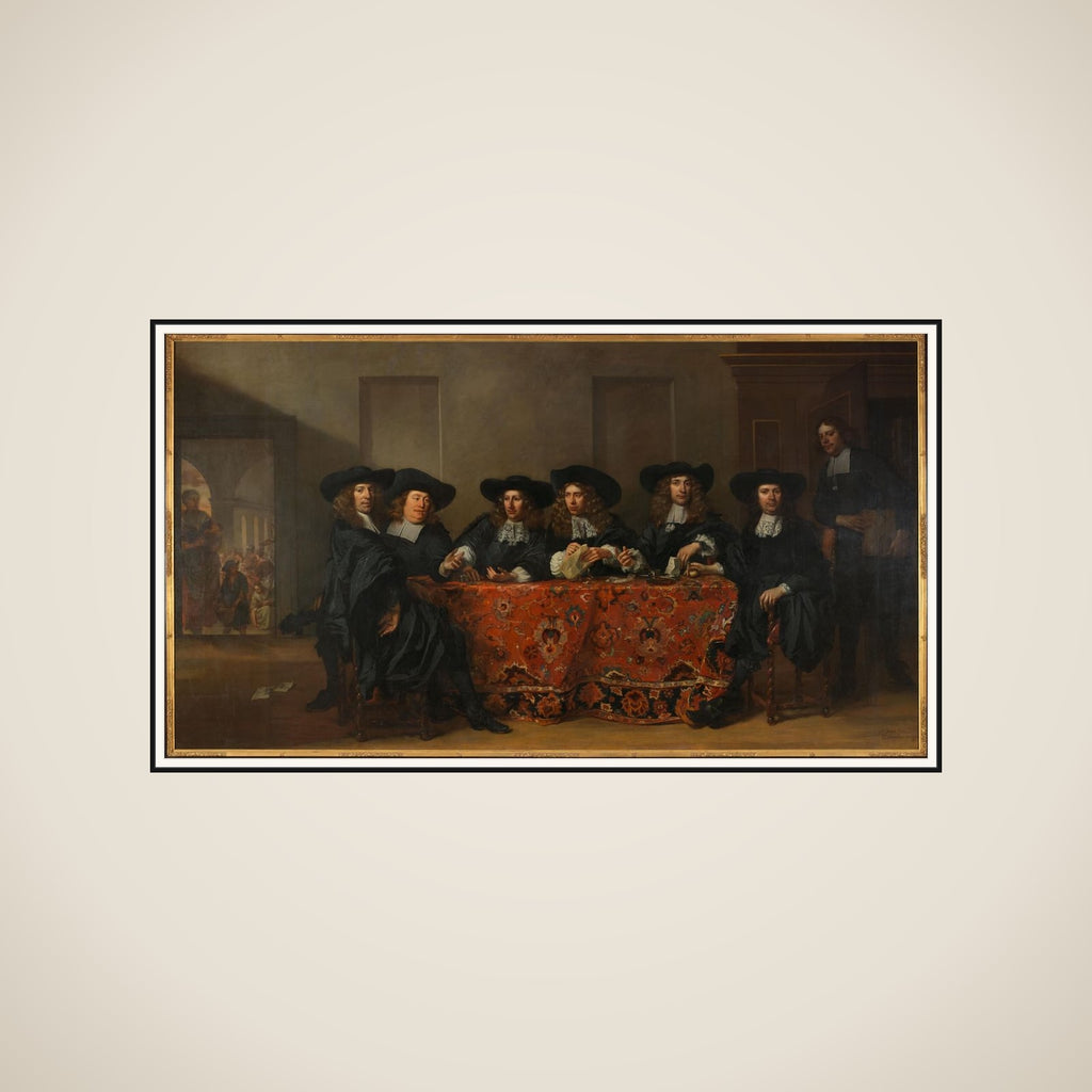 Six Regents and the Housemaster of the Oudezijds Institute for the Outdoor Relief of the Poor, Amsterdam, 1675 framed