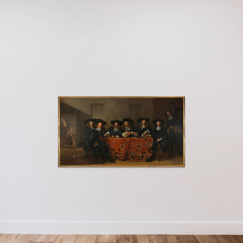 Six Regents and the Housemaster of the Oudezijds Institute for the Outdoor Relief of the Poor, Amsterdam, 1675 unframed — shown to scale