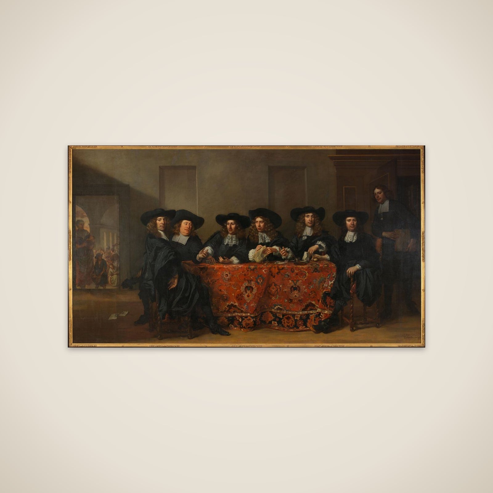 Six Regents and the Housemaster of the Oudezijds Institute for the Outdoor Relief of the Poor, Amsterdam, 1675 unframed print
