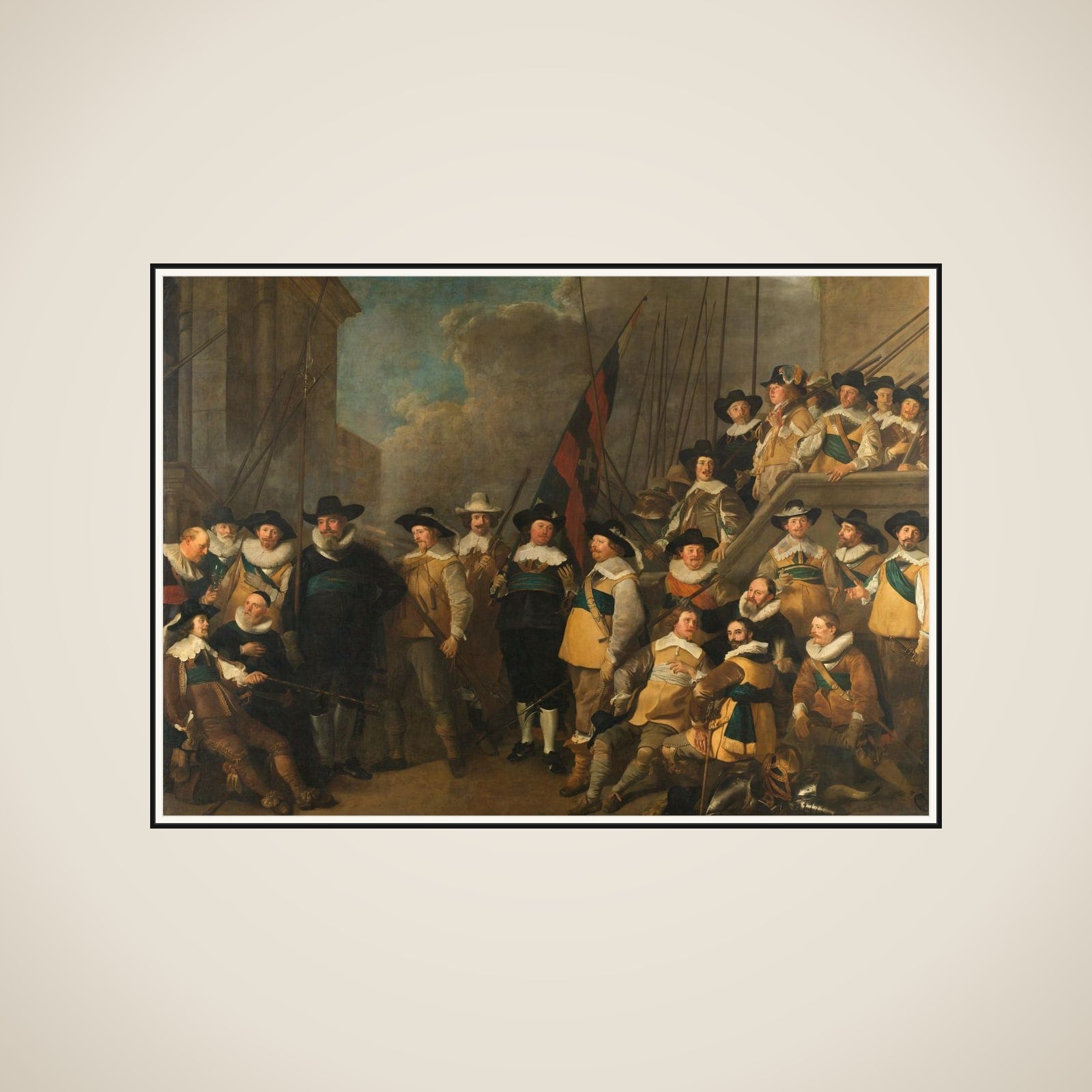 Officers and other Civic Guardsmen of the V District in Amsterdam under the command of Captain Cornelis de Graeff and Lieutenant Hendrick Lauwrensz framed