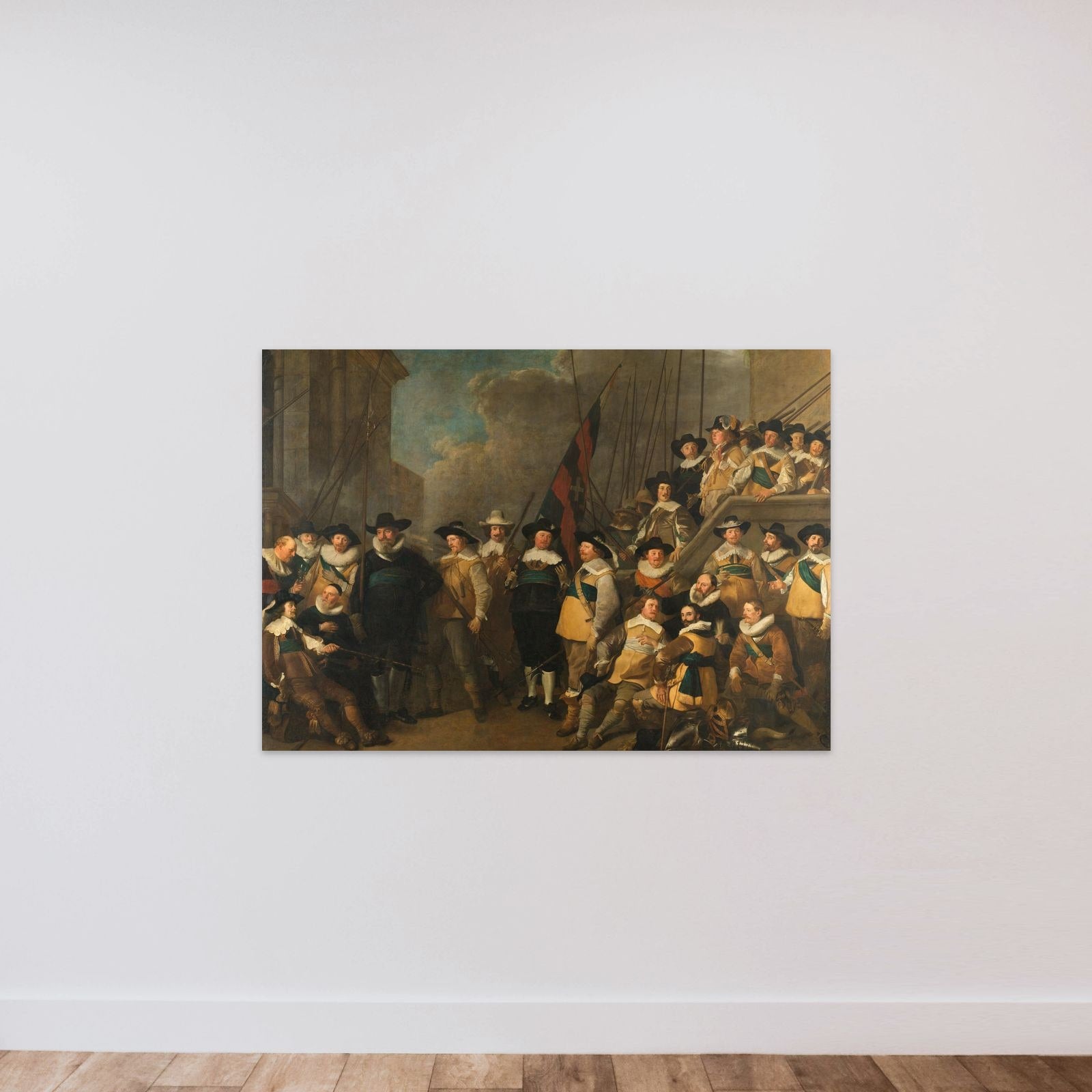 Officers and other Civic Guardsmen of the V District in Amsterdam under the command of Captain Cornelis de Graeff and Lieutenant Hendrick Lauwrensz unframed — shown to scale