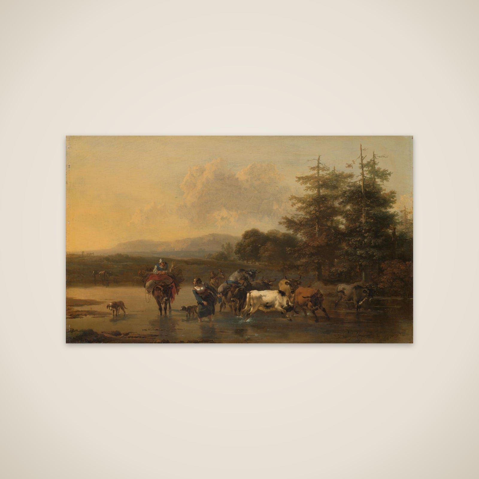 A Herd of Cattle crossing a Ford unframed print