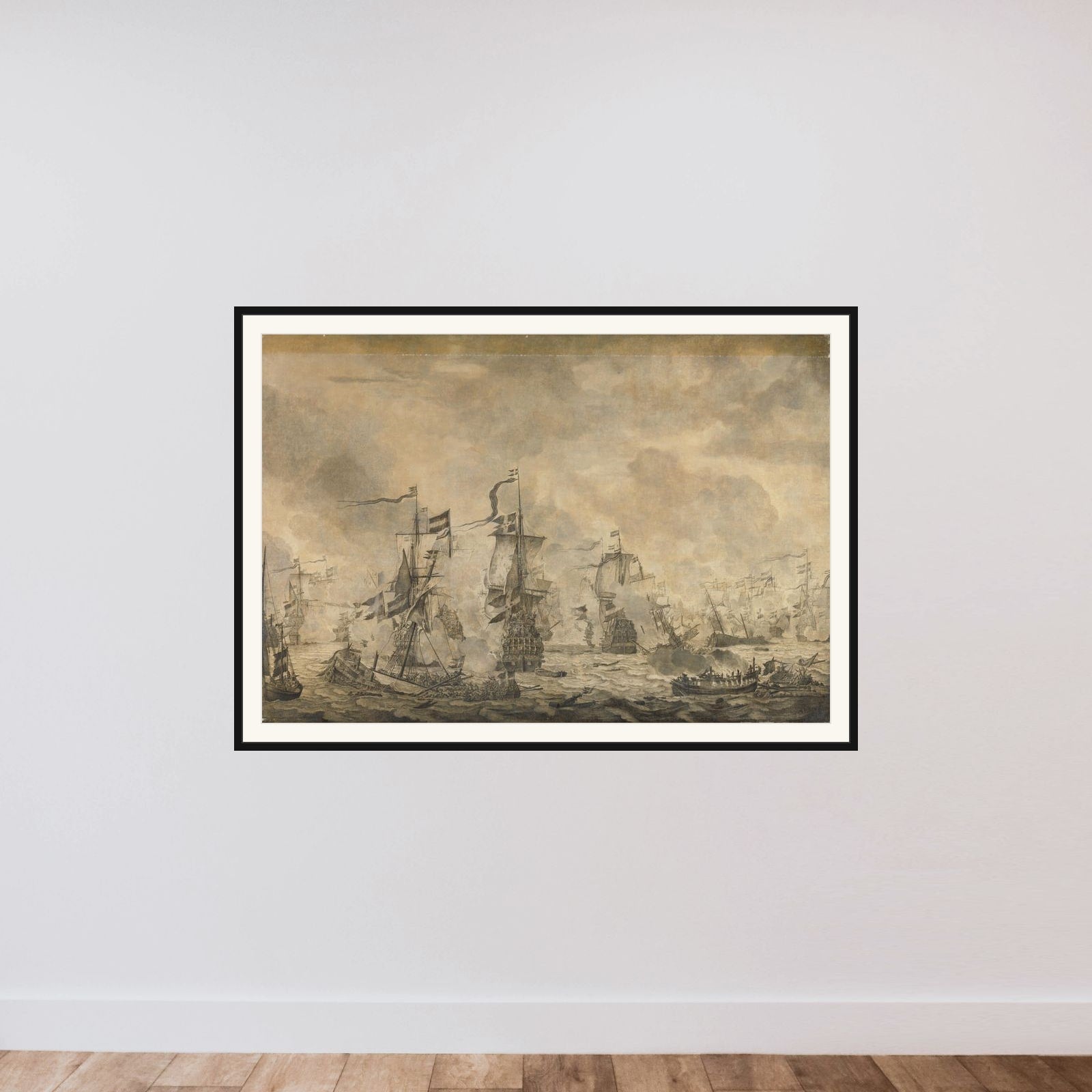 Battle between the Dutch and Swedish Fleets, in the Sound, 8 November 1658 framed — shown to scale