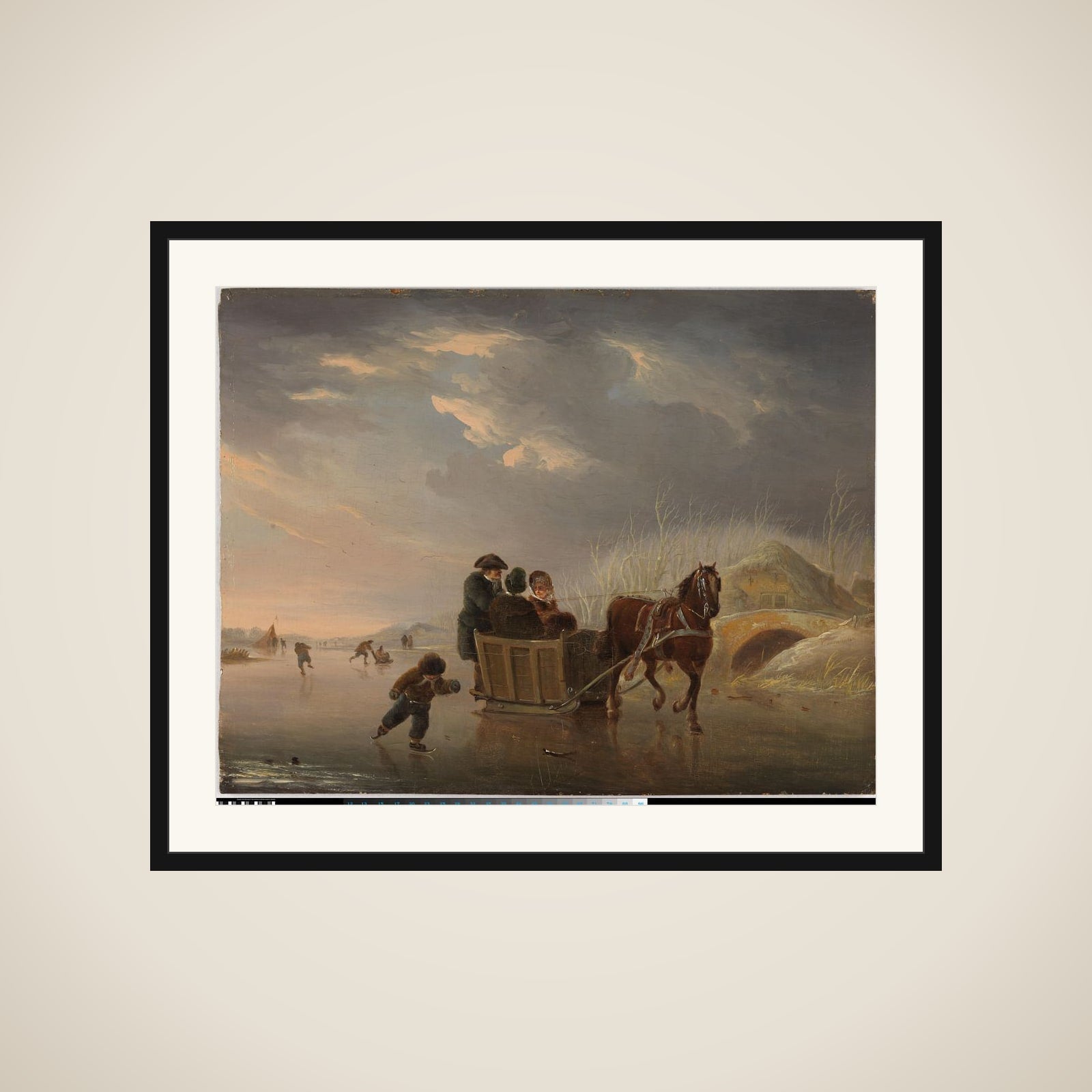 Winter Scene (Horse-Sleigh on the Ice) framed