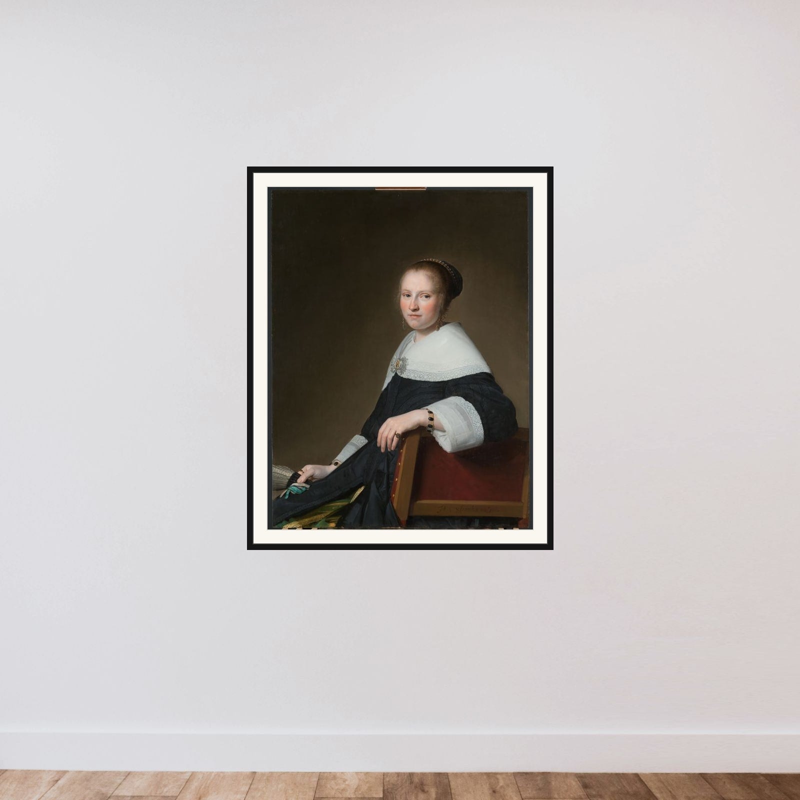 Portrait of Maria van Strijp (1627-1707) framed — shown to scale