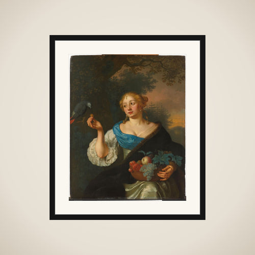 A young Woman with a Parrot framed