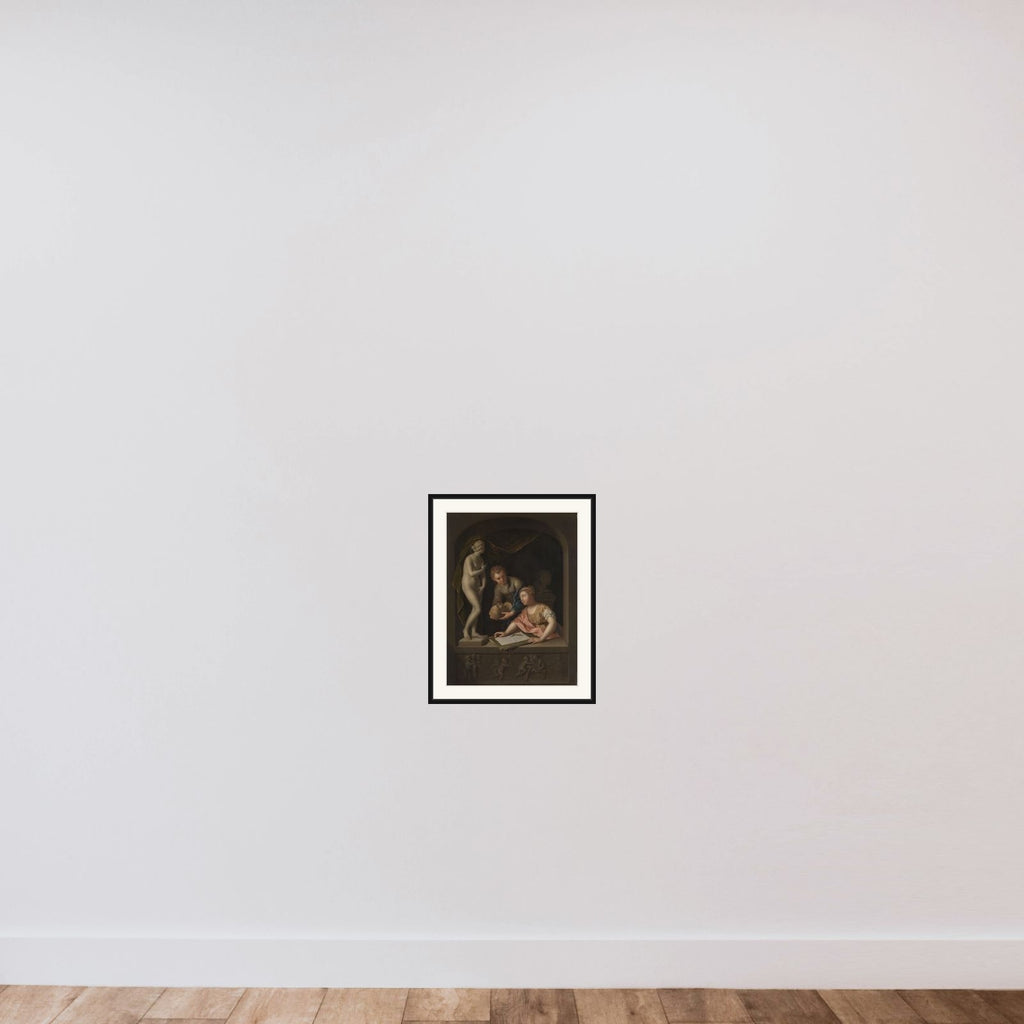 A Statue of Venus, with a Girl Drawing and a Boy framed — shown to scale