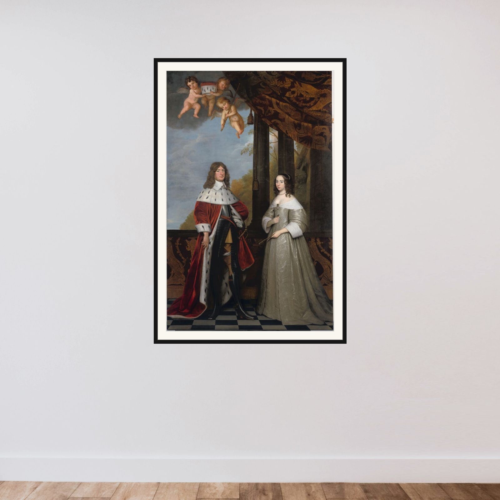 Portrait of Friedrich Wilhelm (1620-88), Elector of Brandenburg, and his Wife Louise Henriette (1627-67), Countess of Orange-Nassau framed — shown to scale