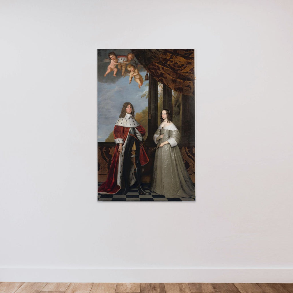 Portrait of Friedrich Wilhelm (1620-88), Elector of Brandenburg, and his Wife Louise Henriette (1627-67), Countess of Orange-Nassau unframed — shown to scale
