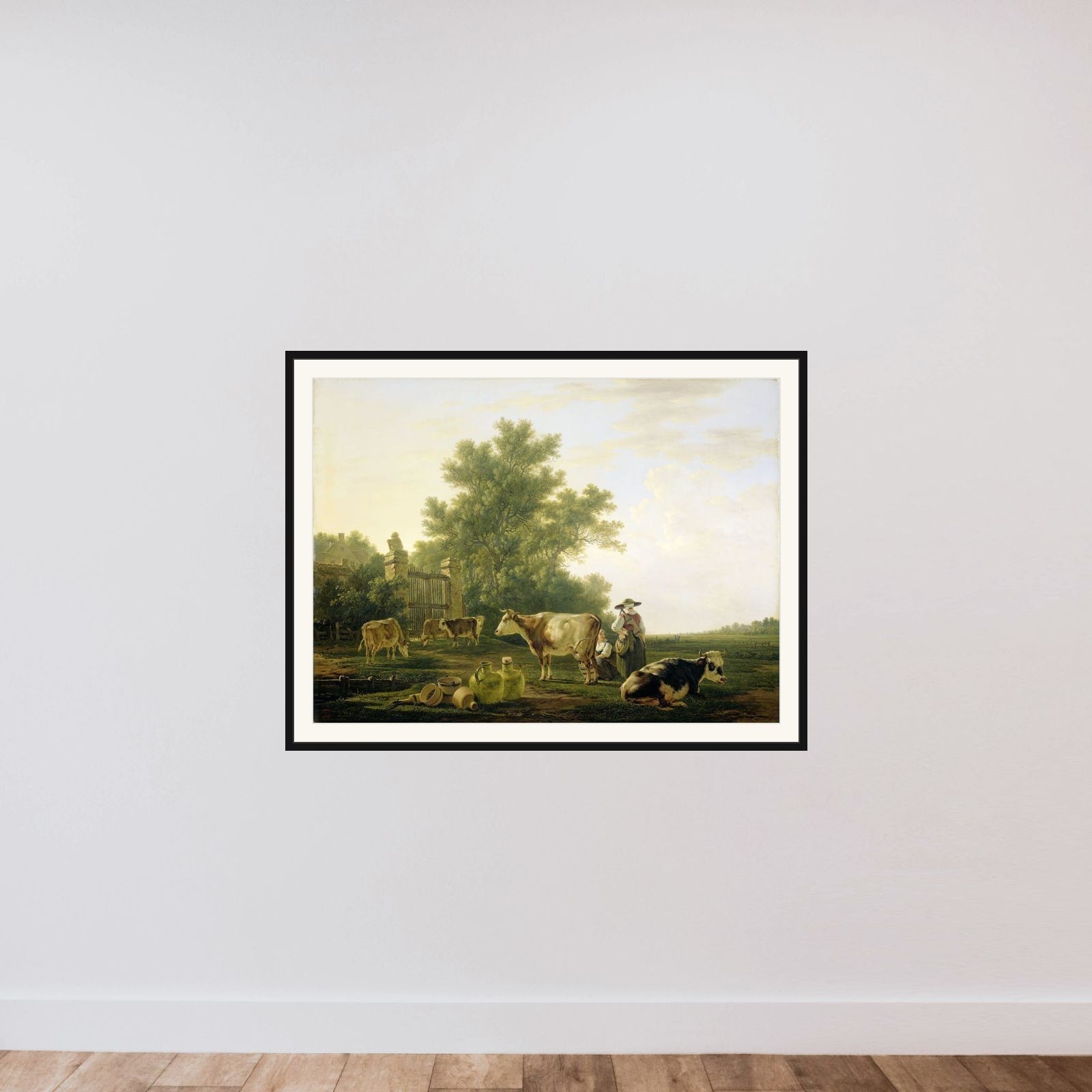 Milking Time framed — shown to scale
