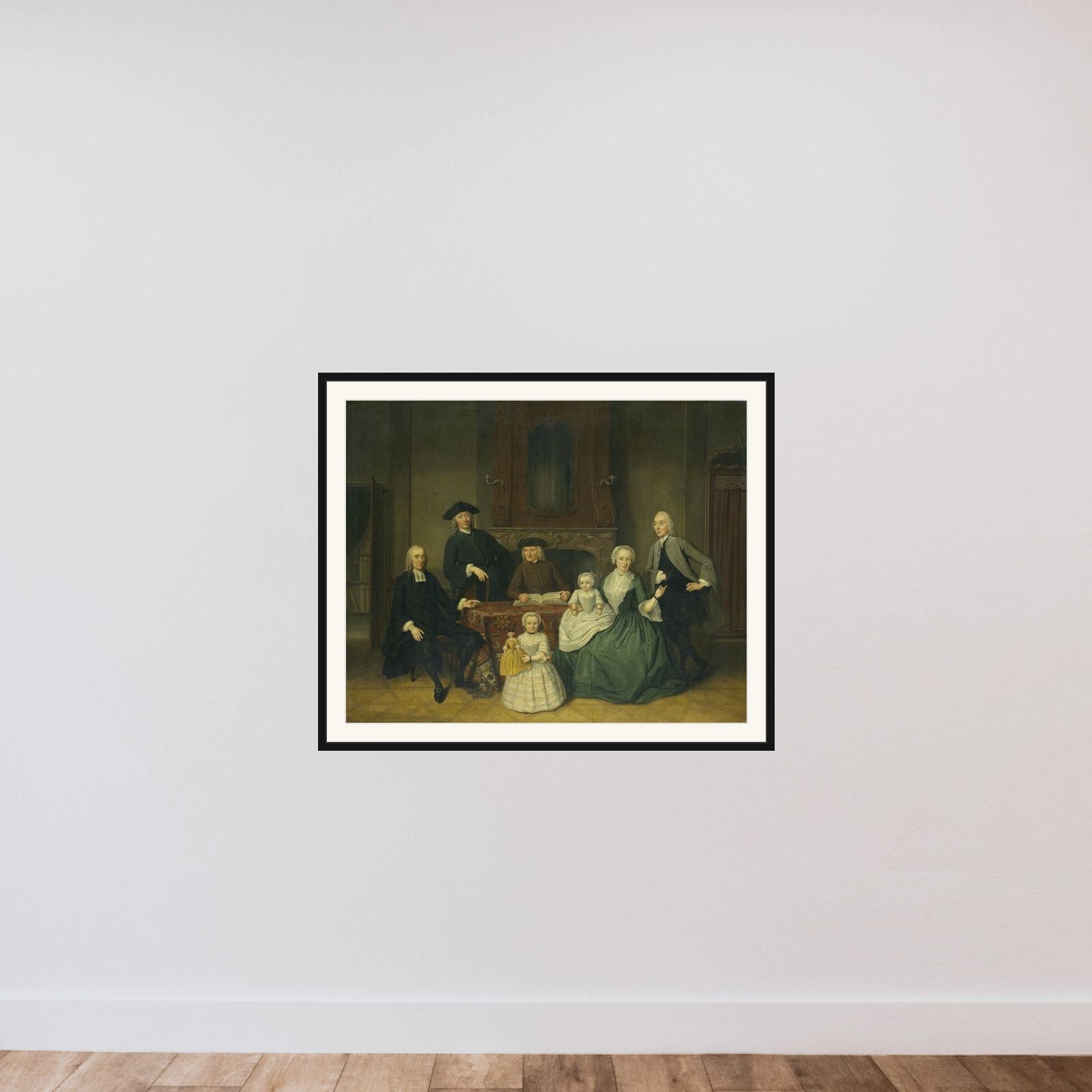 Portrait of the Brak Family, Amsterdam Mennonites framed — shown to scale