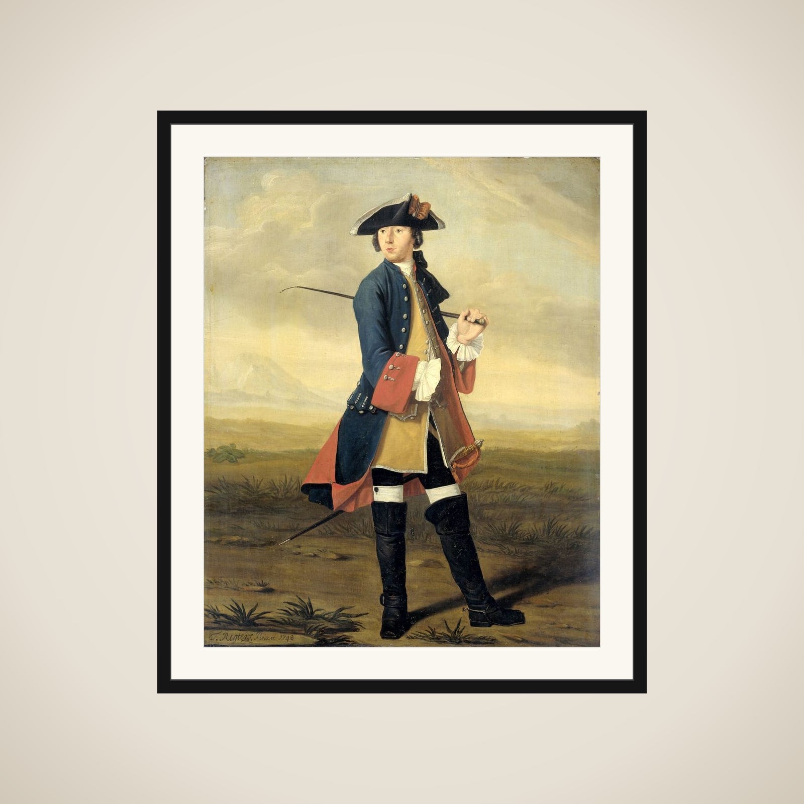 Portrait of Ludolf Backhuysen II, Painter, in the Uniform of the Dragoons framed