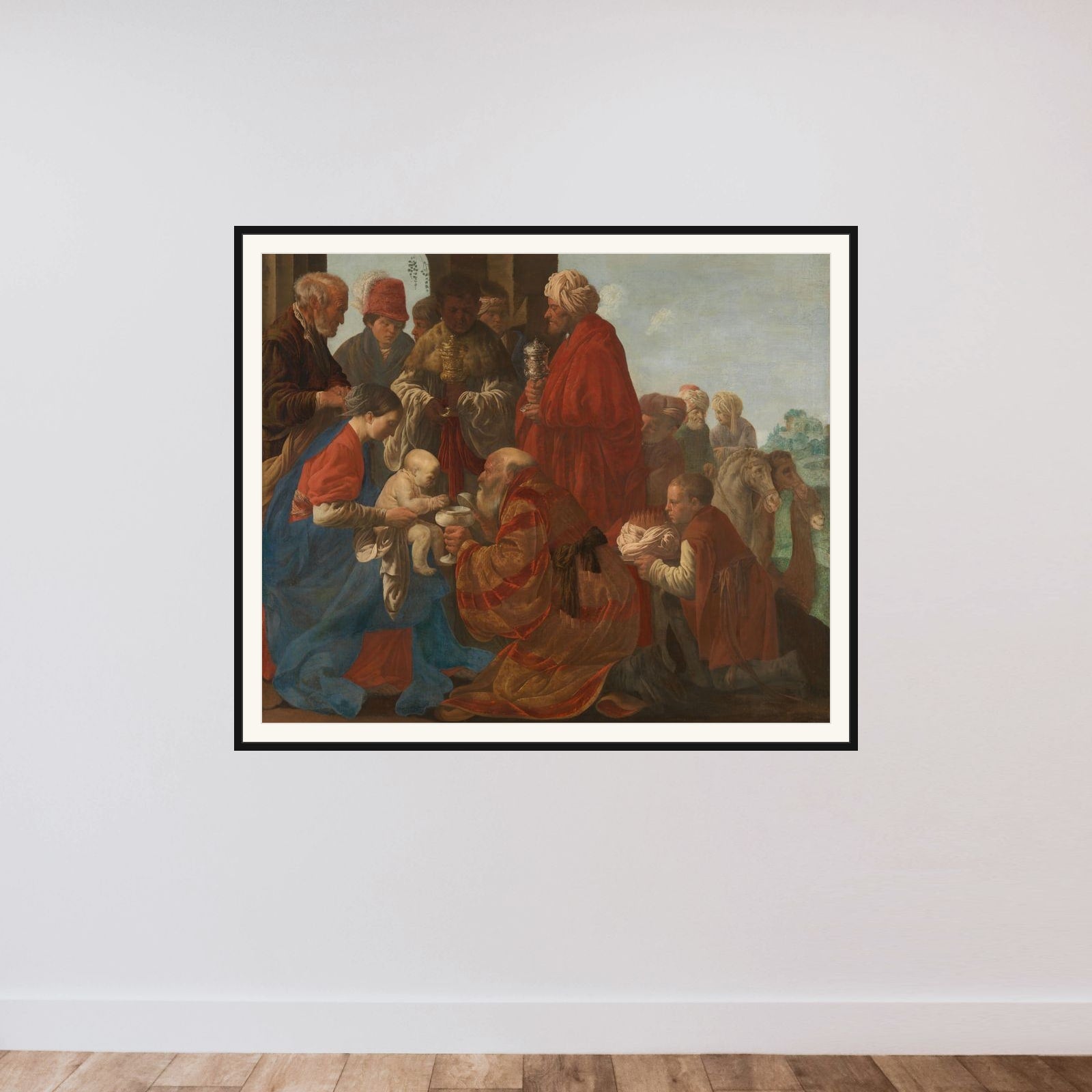The Adoration of the Kings framed — shown to scale