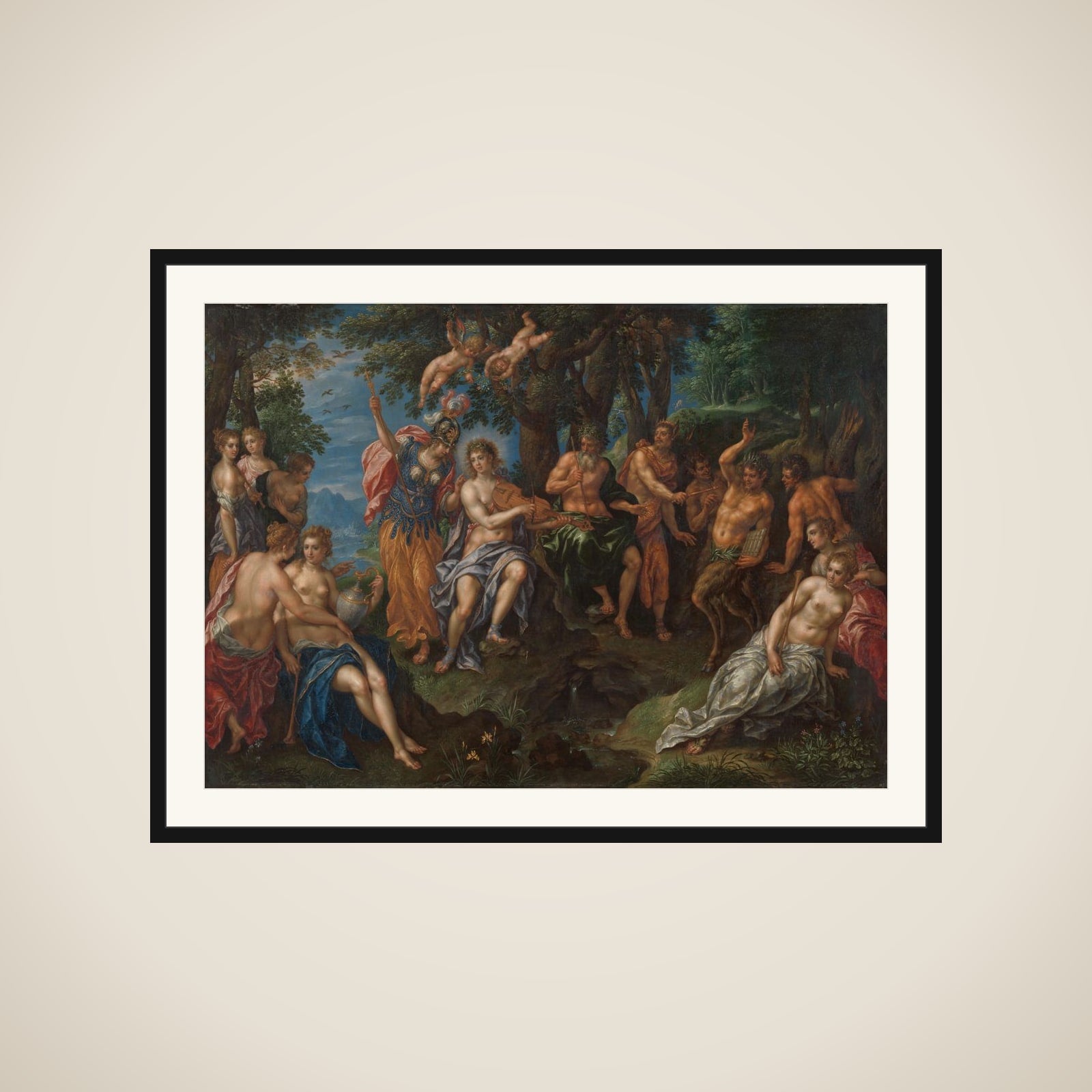 The Contest between Apollo and Marsyas framed