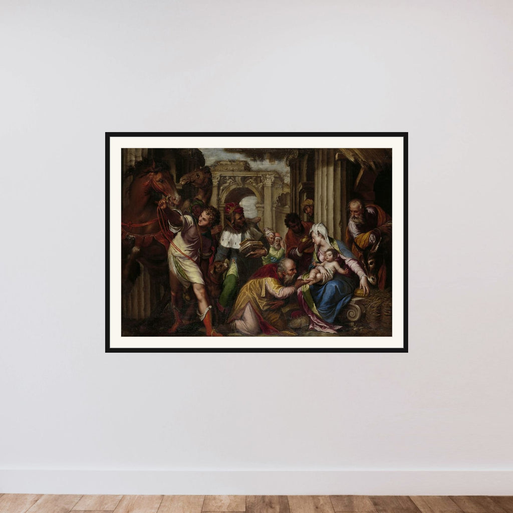 The Adoration of the Magi framed — shown to scale