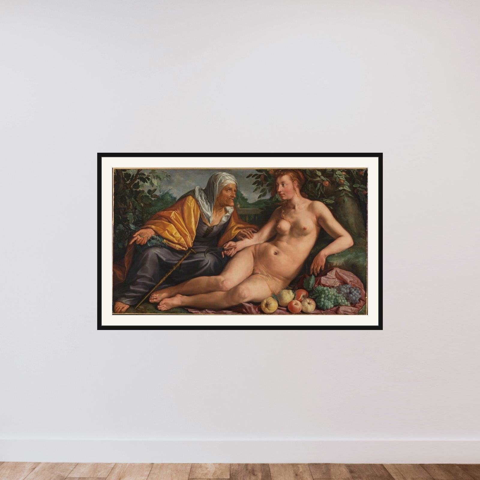 Vertumnus and Pomona framed — shown to scale