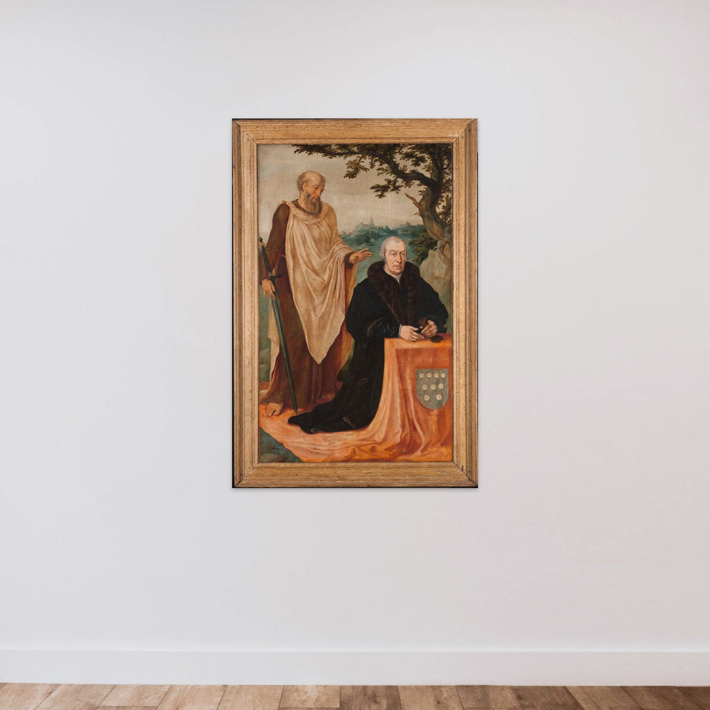 Left Wing of a Triptych: the Donor Matelief Dammasz. and St Paul (front) and the Erythraean Sibyl (back) unframed — shown to scale