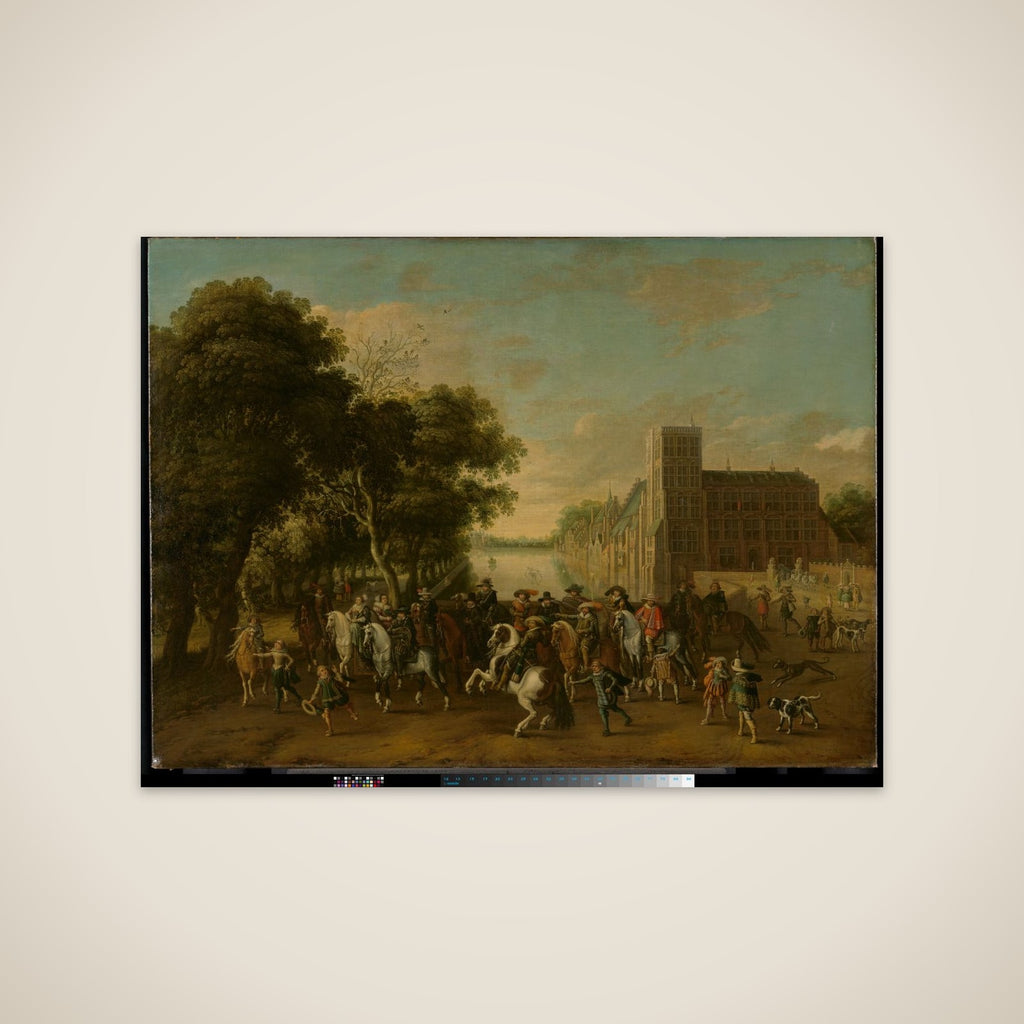 Prince Maurits, Accompanied by Prince Frederik Hendrik, Frederick V of Bohemia and his Wife Elizabeth Stuart, and Others, on the Buitenhof, The Hague unframed print
