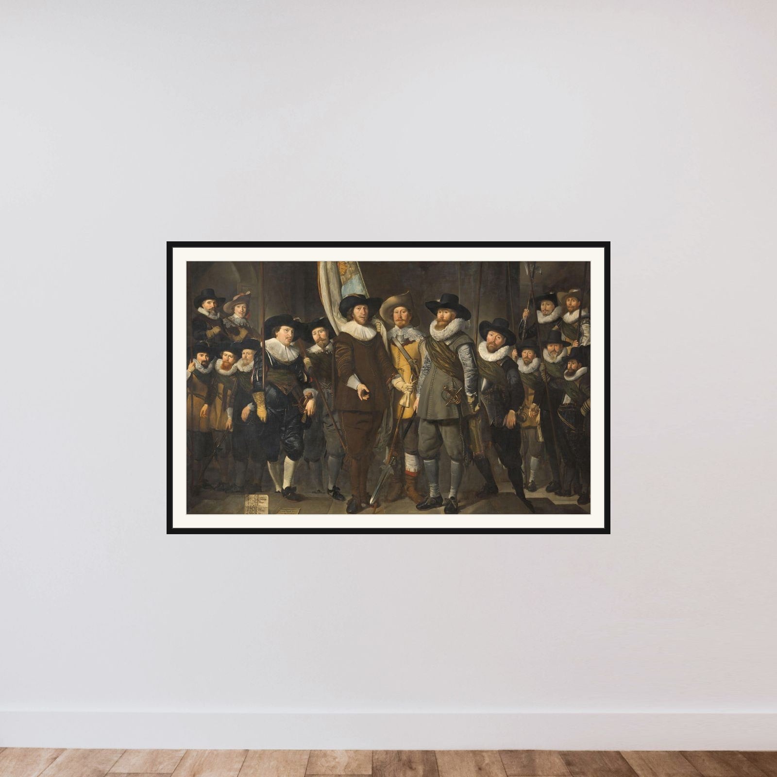 Officers and Other Civic Guardsmen of the IIIrd District of Amsterdam, under the Command of Captain Allaert Cloeck and Lieutenant Lucas Jacobsz Rotgans framed — shown to scale