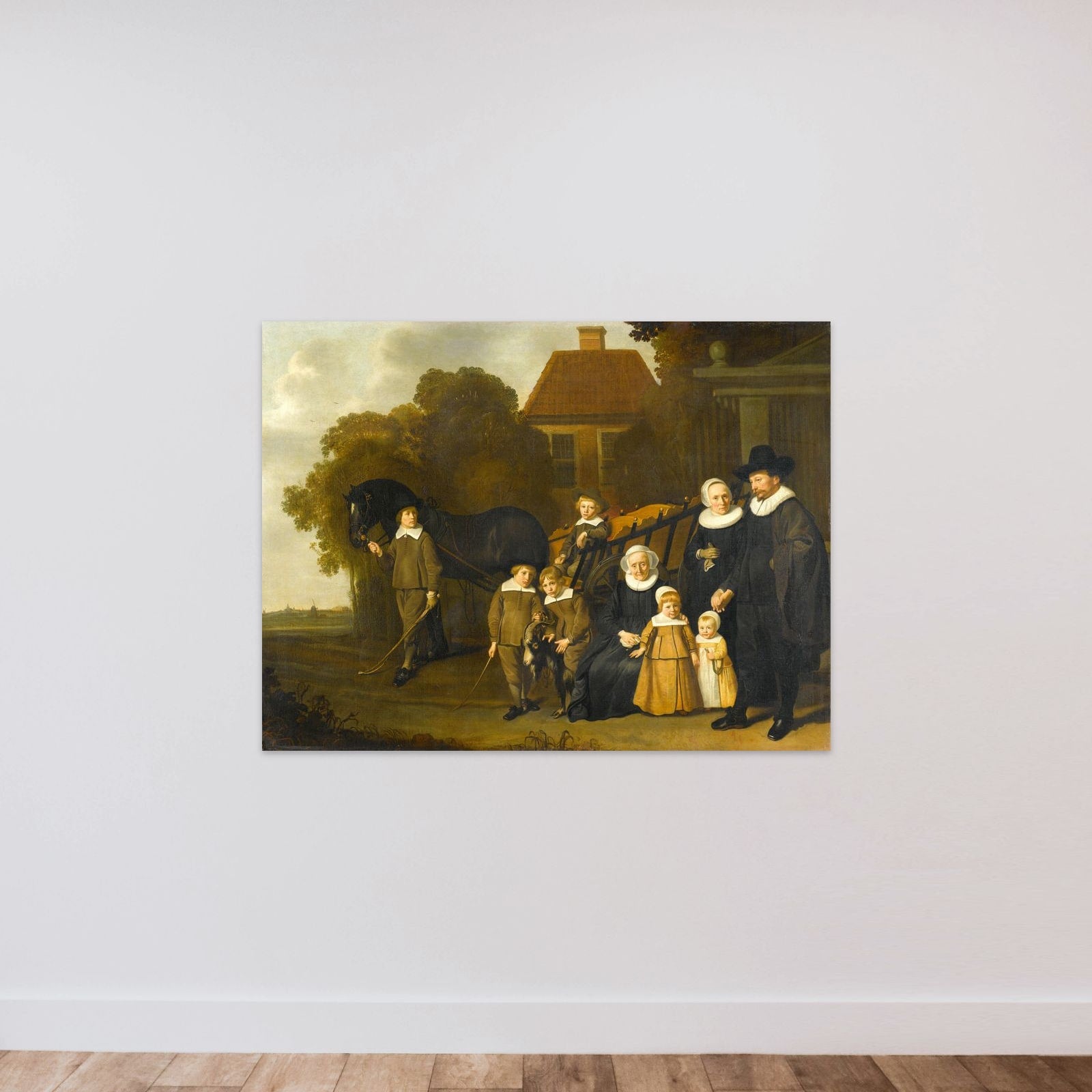 Portrait of the Meebeeck Cruywagen Family near the Gate of their Country Home on Uitweg near Amsterdam unframed — shown to scale