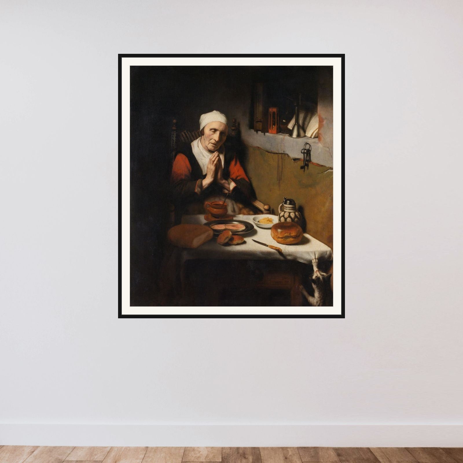 Old Woman Saying Grace, Known as ‘The Prayer without End’ framed — shown to scale