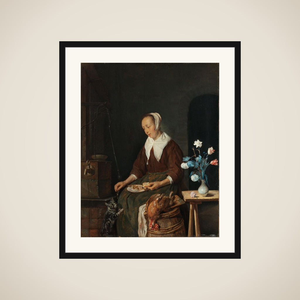 Woman Eating, Known as ‘The Cat’s Breakfast’ framed