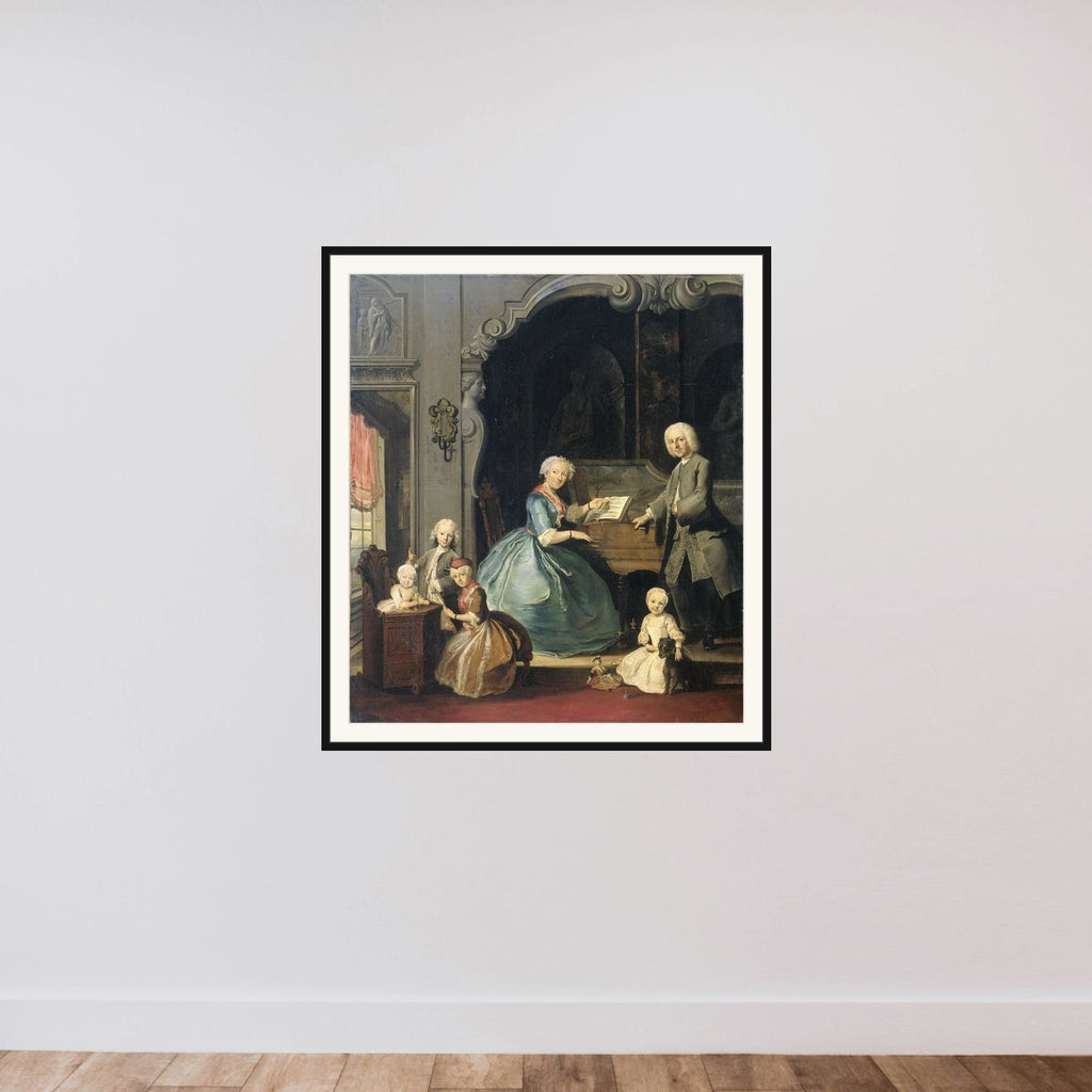 Family Group near a Harpsichord framed — shown to scale