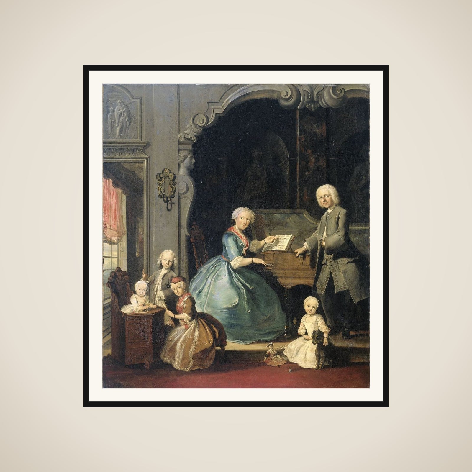 Family Group near a Harpsichord framed