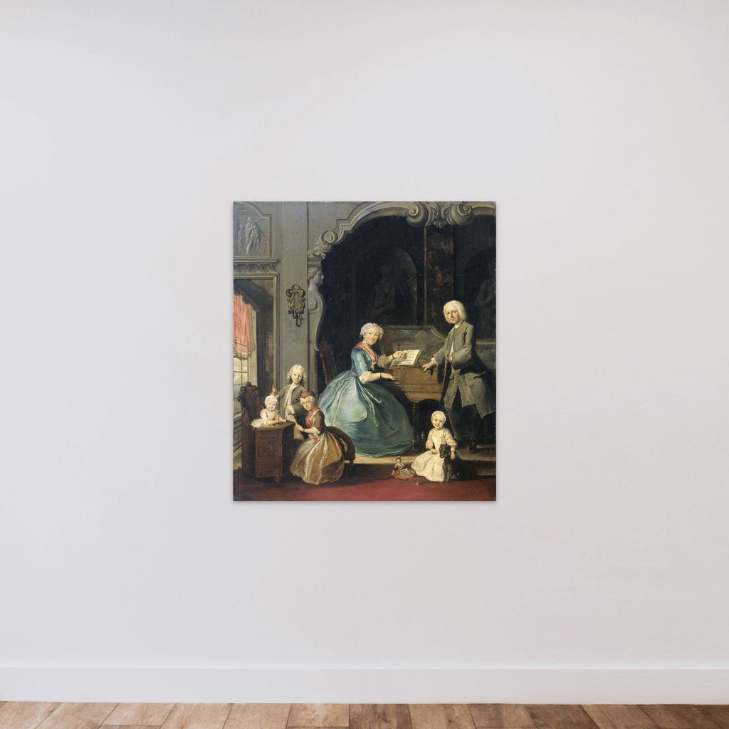 Family Group near a Harpsichord unframed — shown to scale