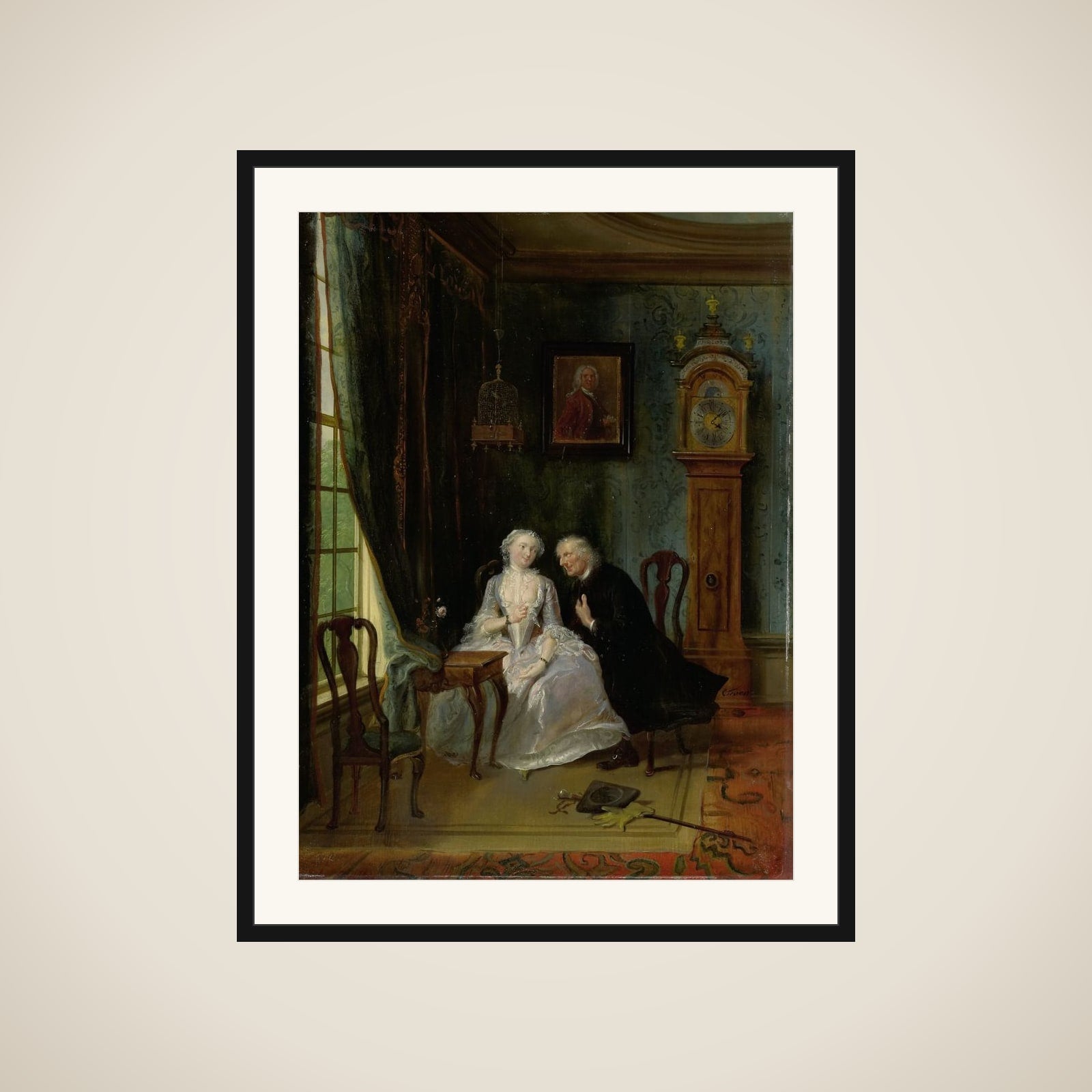 "Unseemly Love, perhaps a scene of the Widower Joost with Lucia, 2nd scene from the play ""De wanhebbelijke liefde"" by CJ van der Lijn " framed
