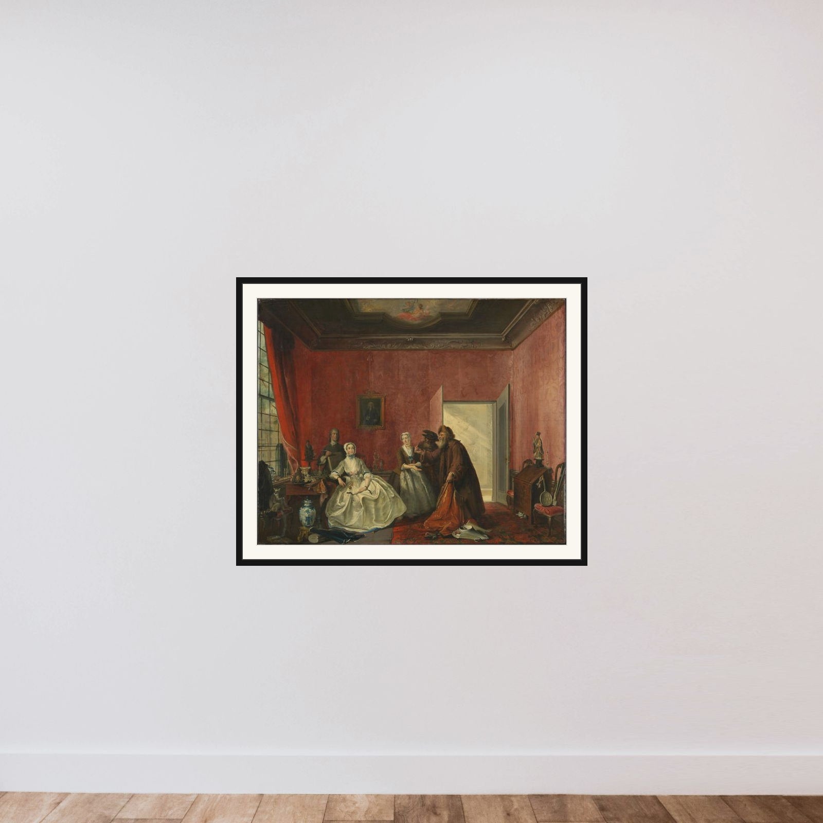 The Spendthrift or the Wasteful Woman, act III, scene V, from the Play by Thomas Asselijn (Joanna and the Polish Jewish Traders) framed — shown to scale