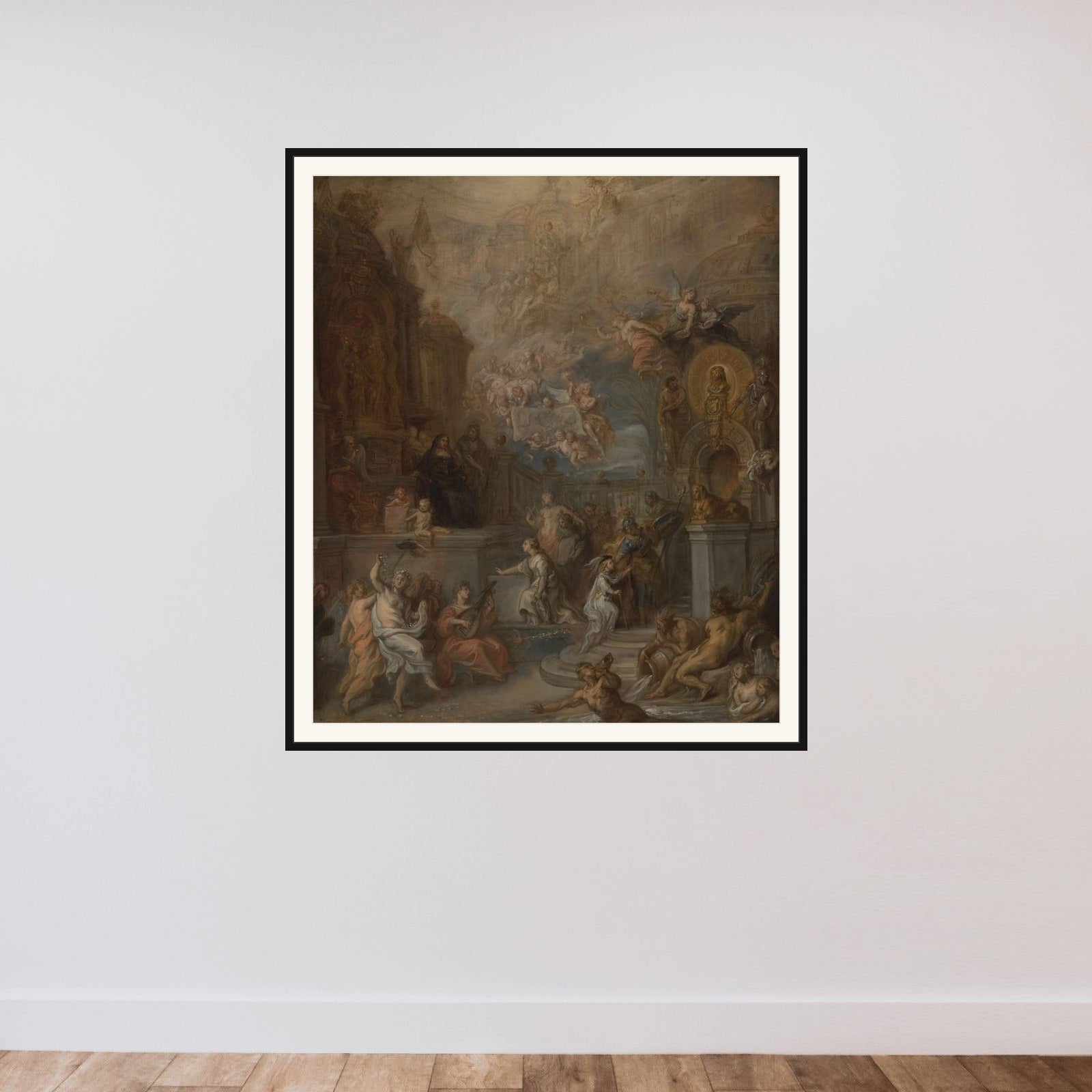 Allegory of the Farewell of William III from Amalia van Solms following the transfer of Regency to the States General framed — shown to scale