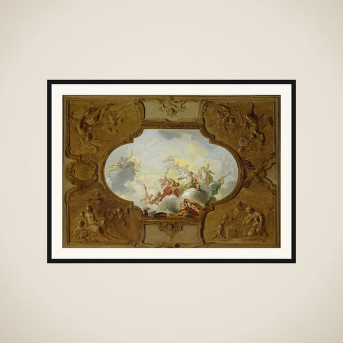 Design for a ceiling painting with the Apotheosis of Aeneas, in the corners the Four Seasons framed