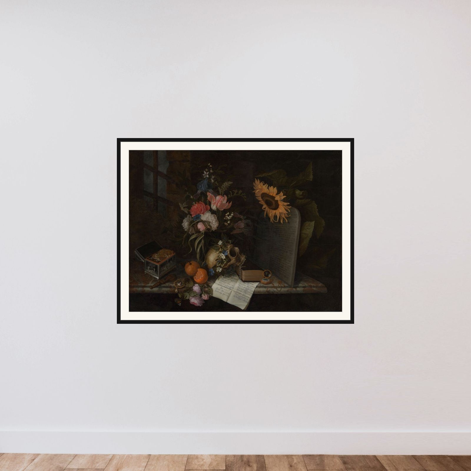 Vanitas stilleven framed — shown to scale