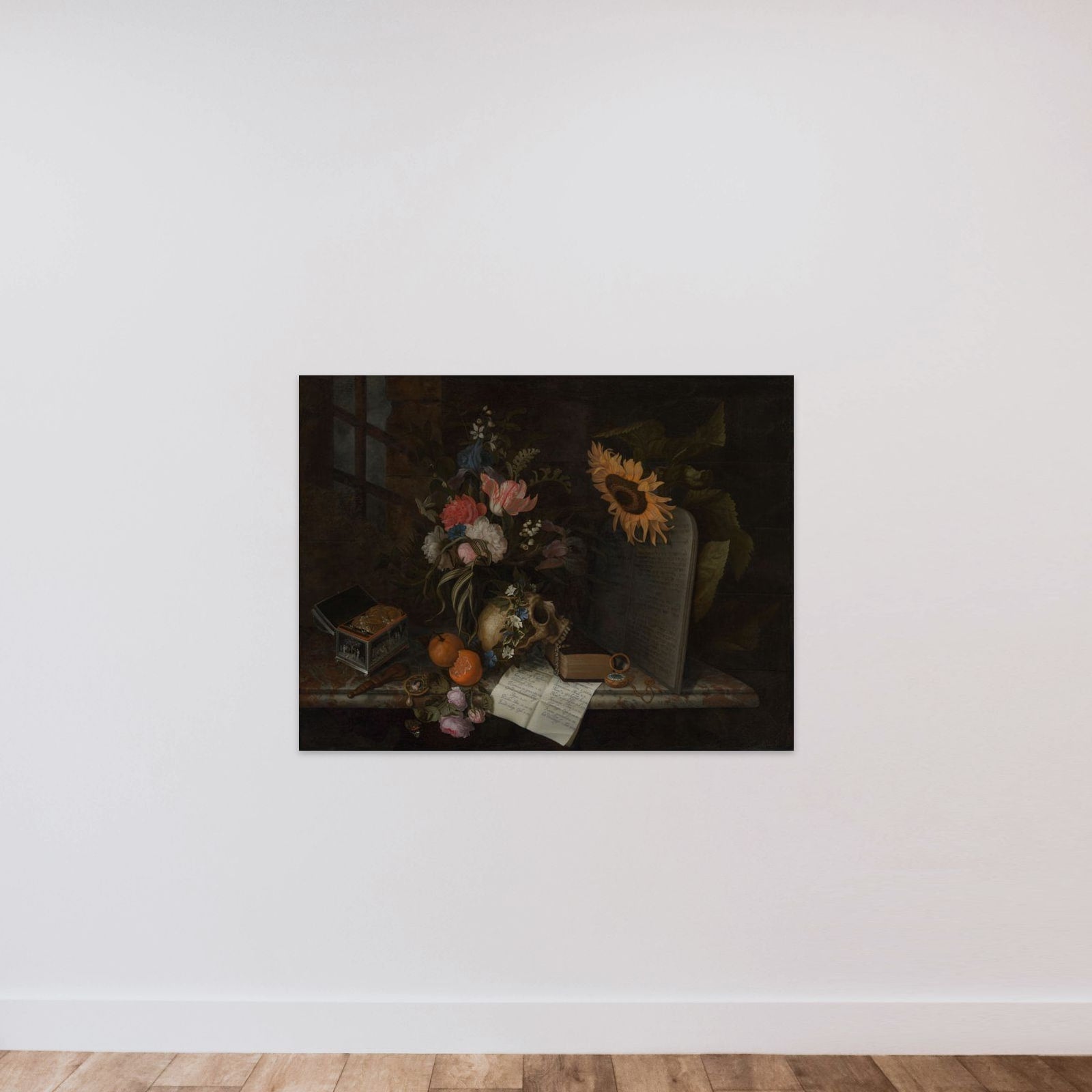 Vanitas stilleven unframed — shown to scale