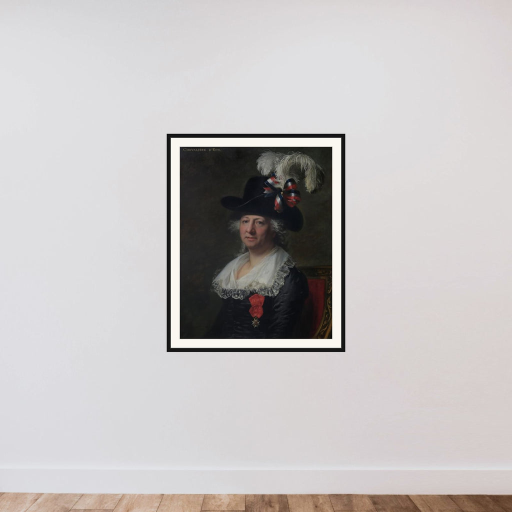 Portrait of Chevalier(ère) d’Éon framed — shown to scale