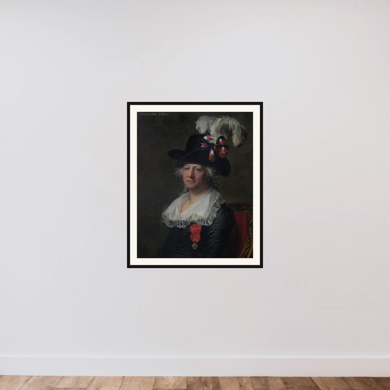 Portrait of Chevalier(ère) d’Éon framed — shown to scale