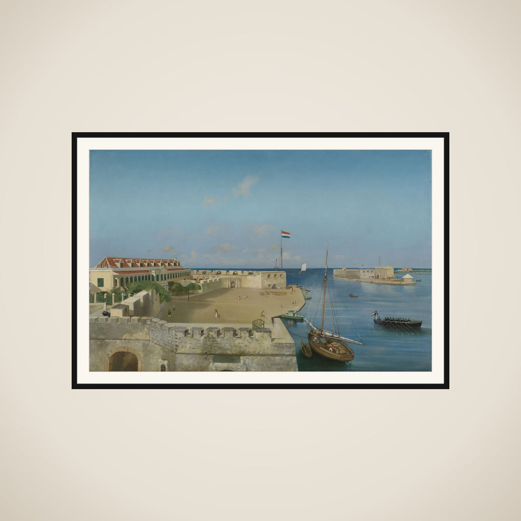 De haveningang van Willemstad met het Gouvernementspaleis framed
