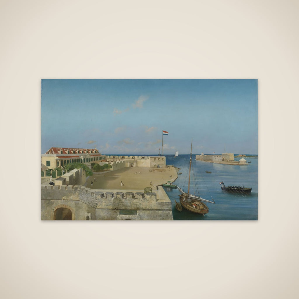 De haveningang van Willemstad met het Gouvernementspaleis unframed print