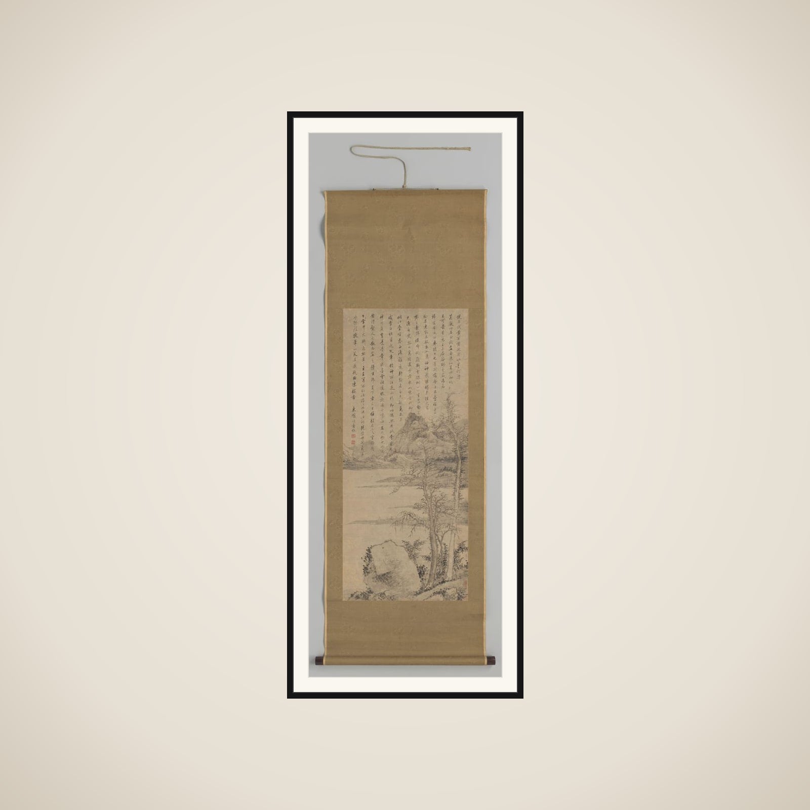 Landscape in the Style of Ni Zan and Huang Gongwang framed