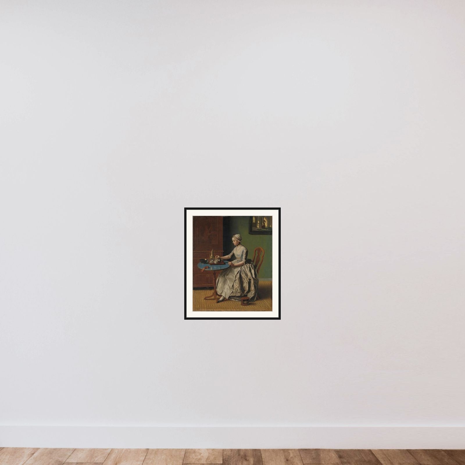 A Dutch Girl at Breakfast framed — shown to scale