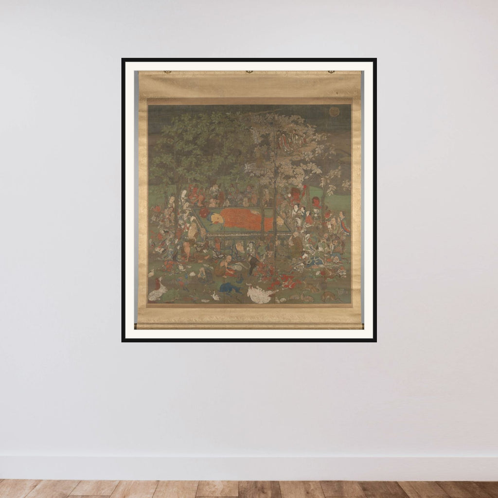 The Decease of the Historical Buddha framed — shown to scale