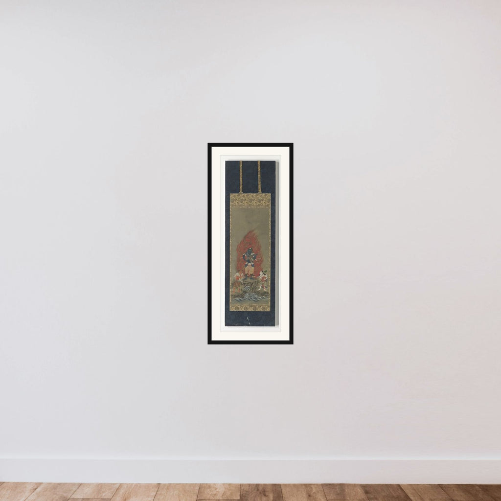 Fudōmyōō with attendants Kongara dōji and Seitaka dōji framed — shown to scale