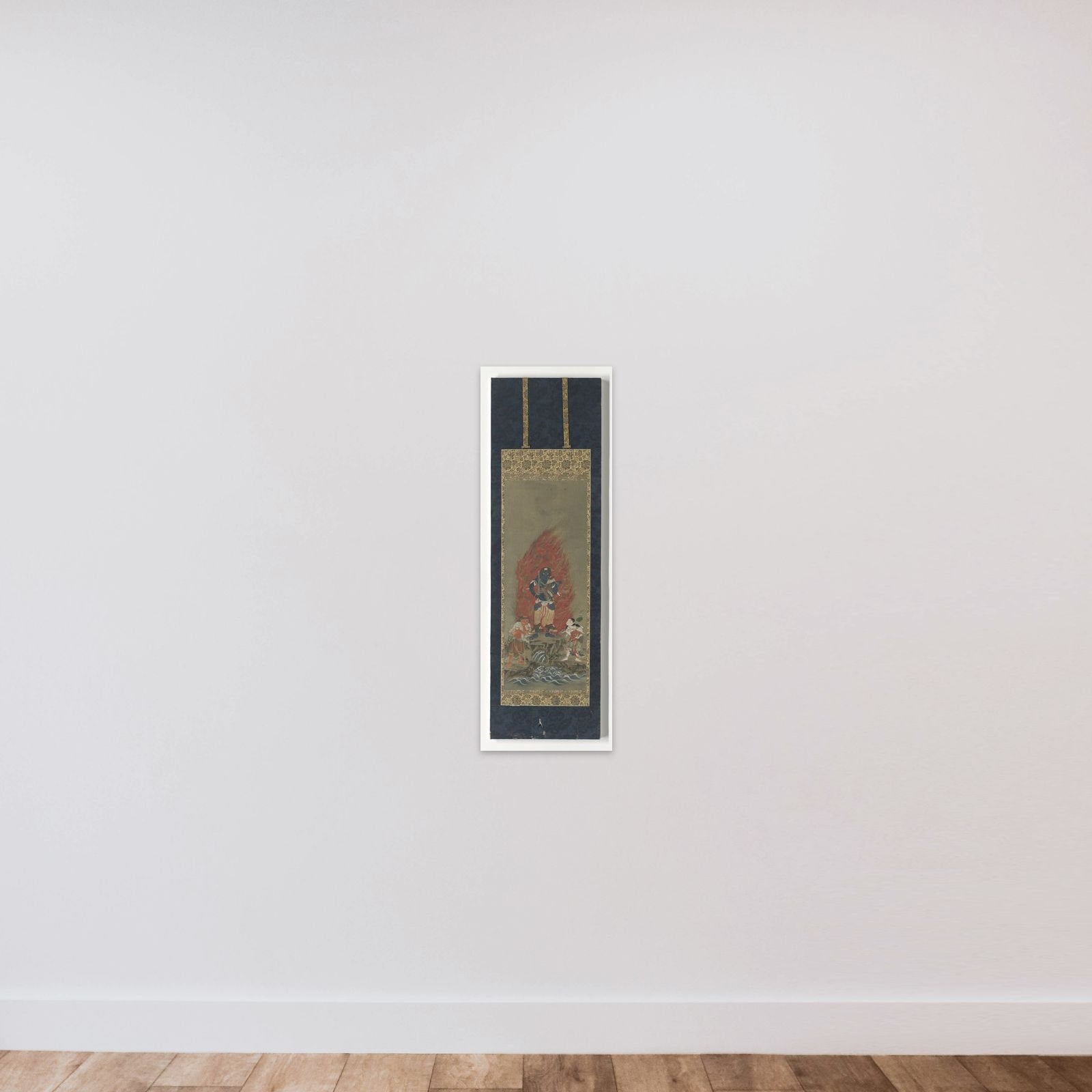 Fudōmyōō with attendants Kongara dōji and Seitaka dōji unframed — shown to scale