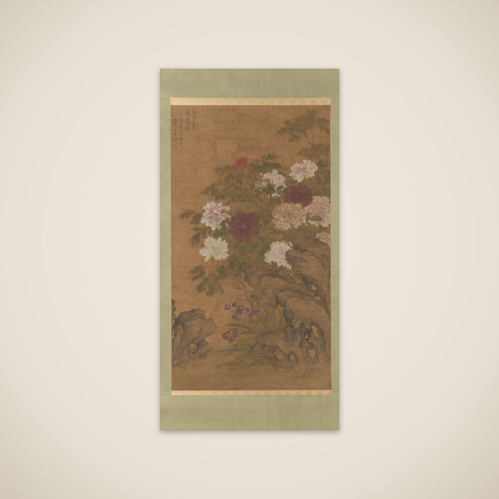 Peonies and Irises on a Rock unframed print