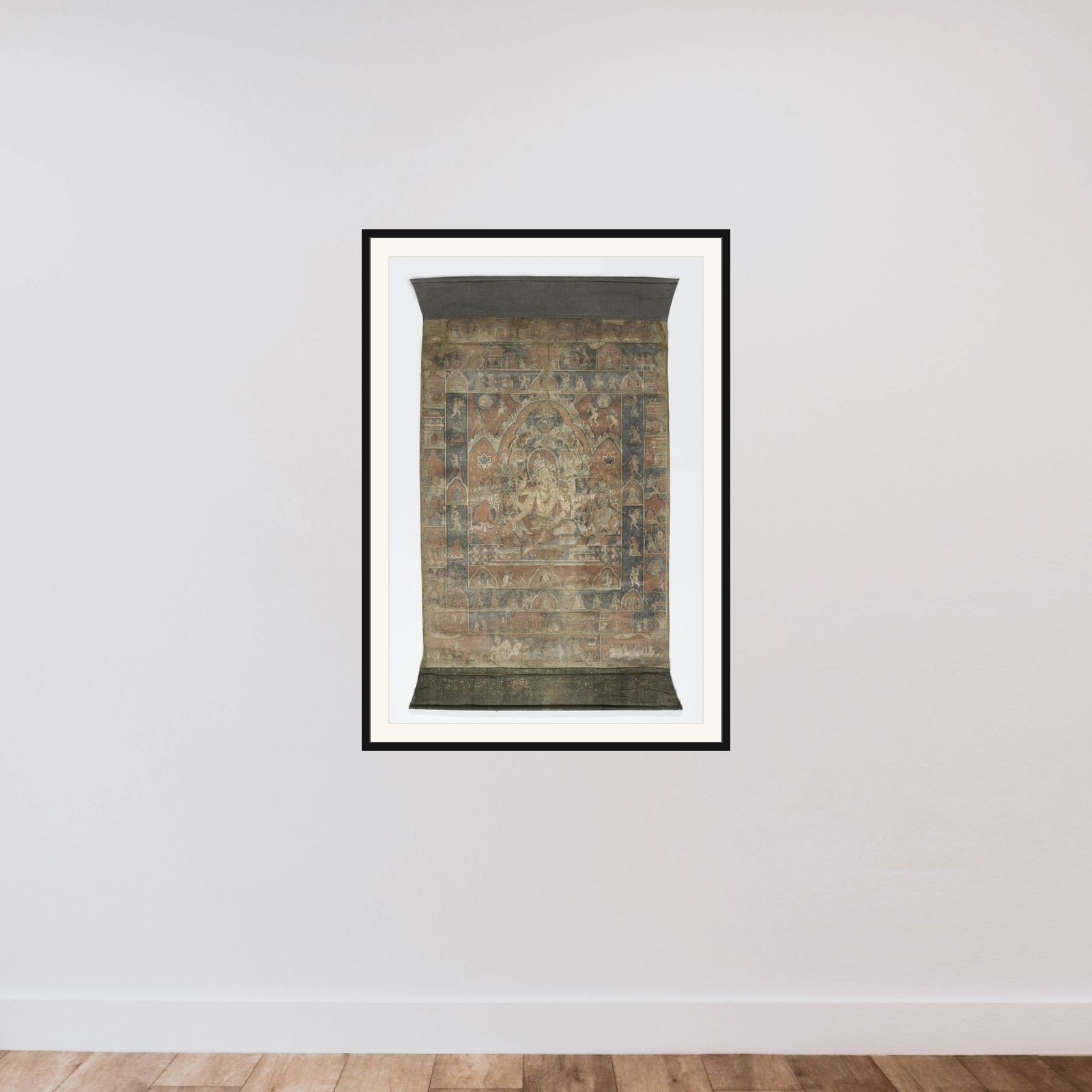 Schildering op doek van Vasudhara framed — shown to scale