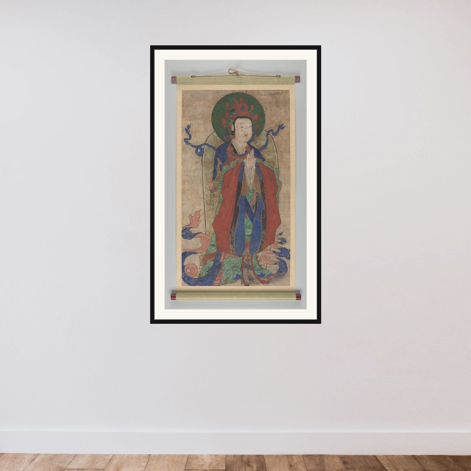 Bodhisattva framed — shown to scale