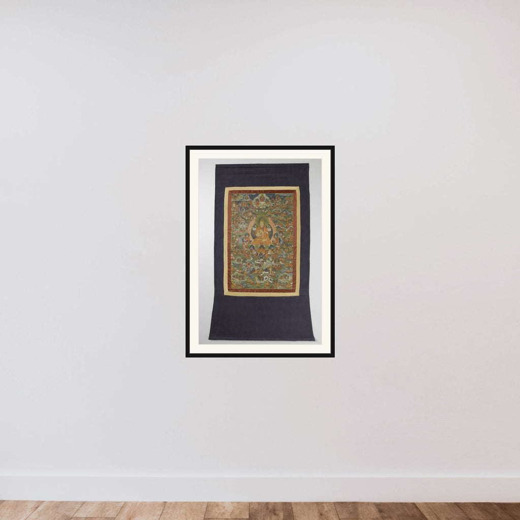 Thang-ka, centrale figuur Tsong-kha-pa framed — shown to scale
