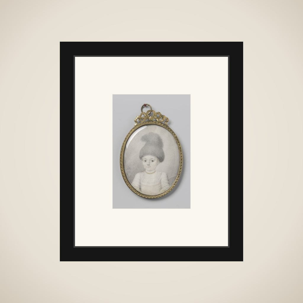 Portrait of een girl with een 'valhoedje' framed